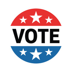 Red white and blue vote sticker with stars symbolizing democracy and patriotism