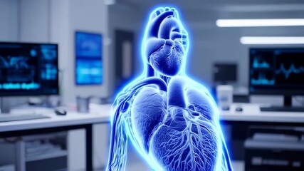 Medical Image: Glowing Human Heart and Lungs Anatomy