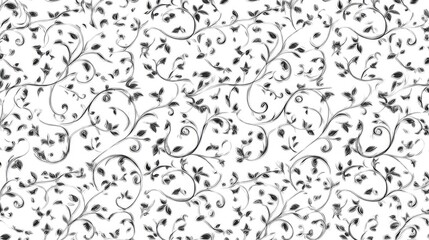 Obraz premium Delicate black vine pattern with leaves repeats across a white background.