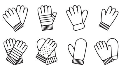 Obraz premium Minimalist winter glove and mitten line icon set for warm clothing themes