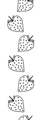 Strawberries Valentine's Day seamless border vertical. Vector graphic line black and white illustration. For poster, invitation, backdrop, ad, sale promotion, print for t-shirt