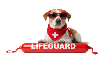 Jack Russell dog wearing lifeguard gear isolated PNG with Transparent Background