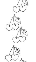 Cherry wreath Valentine's Day seamless border vertical. Vector graphic line black and white illustration. For poster, flyer, banner, invitation, social media, party or sale