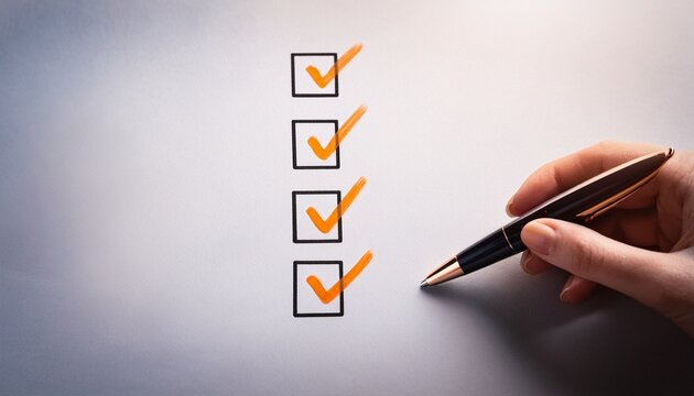 elegant photo of orange marking on checklist box with pen checklist concept copy space