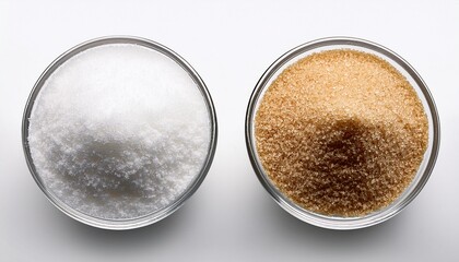 sugar in glass bowl with fine ground texture isolated on of salt