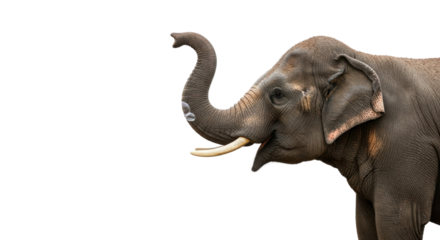 Happy elephant raising its trunk isolated PNG with Transparent Background