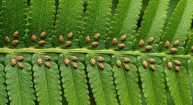Fern Leaf with Sori - A Close-Up of Reproductive Structures.