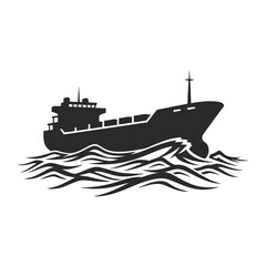 Obraz premium Silhouette of a cargo ship sailing on wavy water, representing maritime transport and logistics