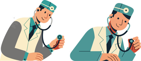 Retro Doctor Doing Checkup Cartoon Flat Vector Illustration