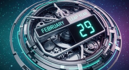 Futuristic Leap Year February 29 Clock. Ai generation