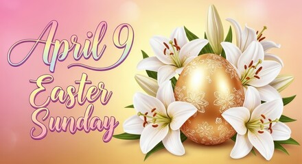 Easter Sunday Celebration with Lilies and Egg. Ai generation