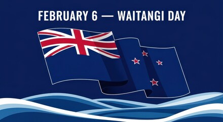 Waitangi Day Celebration with New Zealand Flag. Ai generation