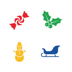 Christmas icons collection: candy, holly, snowman, sleigh - flat design Vector, illustration
