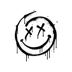 Black graffiti smiley face with X eyes, spray paint art