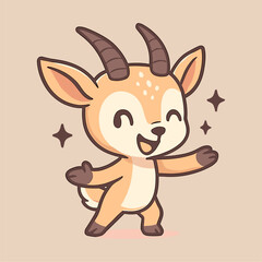 Cute cartoon antelope mascot rejoices