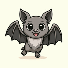 Cute cartoon bat mascot with grey wings