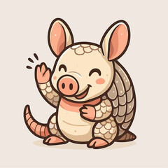 Friendly armadillo cartoon waves hello