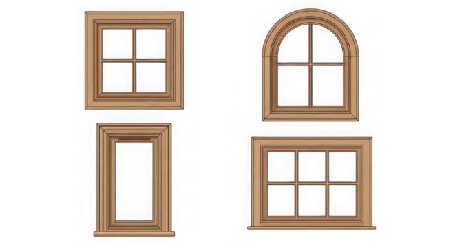 Four wooden window frame in different style