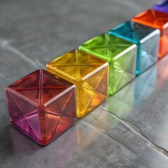 Obraz premium A vibrant 3D render featuring multi-colored glass pieces set against a neutral gray background.