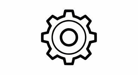 Obraz premium Illustration of a gear with a central circle and multiple teeth in a simple black and white design