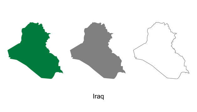 Iraq map set. Iraq map vector. Iraq map on green, gray, and outline