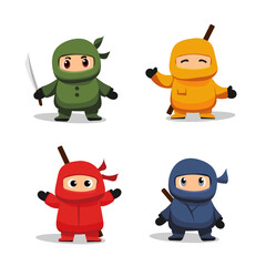 Set of characters for platformer game ninja flat vector in different color suits
