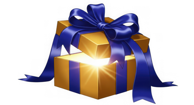 Gift box with blue ribbon with light effect