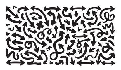 Hand drwan arrows silhouette pointing directions bundle