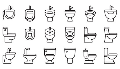 Outline vector symbols of bathroom fixtures for plumbing and hygiene projects
