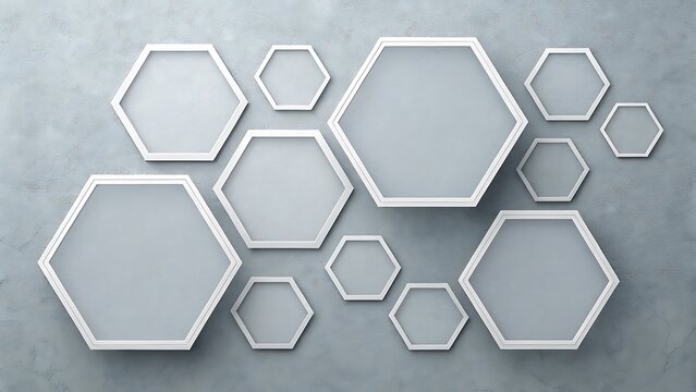 Modern abstract hexagonal geometric shapes arranged artistically on a textured concrete background