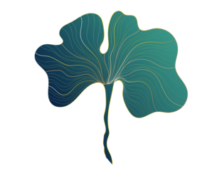 Abstract Leaf Artwork in Teal and Gold Illustration