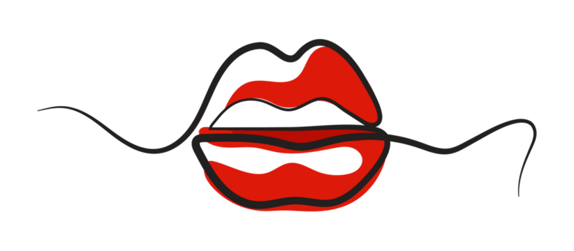 Abstract red lips continuous line art design