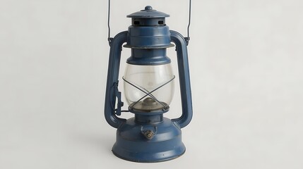Vintage Blue Oil Lantern With Glass Globe On White Background antique oil lamp