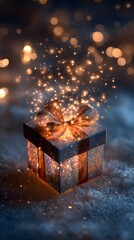 Gift box with glowing magical light inside holiday concept