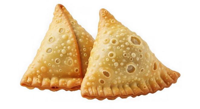 Two samosas, a popular indian snack or appetizer