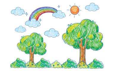 Cartoon Illustration of a Nature Scene with Rainbow