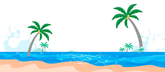 Cartoon tropical beach with palm trees and ocean