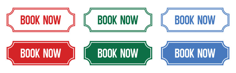 Book now button icon line style. Book now button vector: online booking icon for website and app eps silhouette.