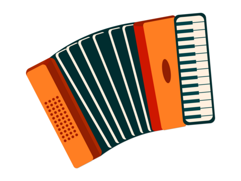 Retro orange and black accordion illustration on black