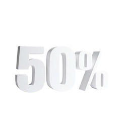 3d White color 50 percent symbol isolated on white background