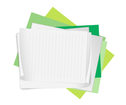 Stack of blank lined paper with green sheets