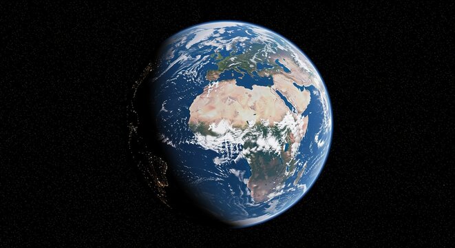 Planet Earth View from Space globe world africa europe asia continent ocean clouds atmosphere star universe astronomy science