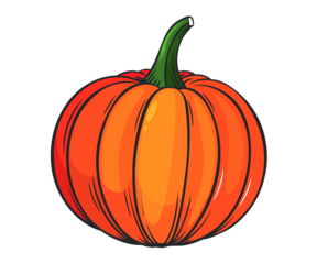 Vibrant orange pumpkin with green stem illustration