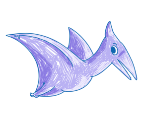 Whimsical cartoon pterodactyl illustration on black background