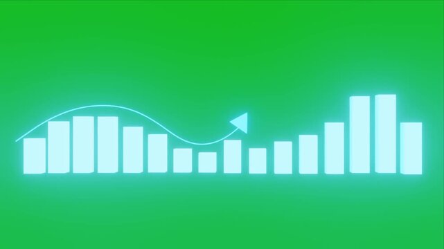 animated business bar graph with arrow on green screen seamless loop