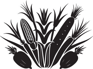 Black and white silhouette corn stalk vector vegetable 
