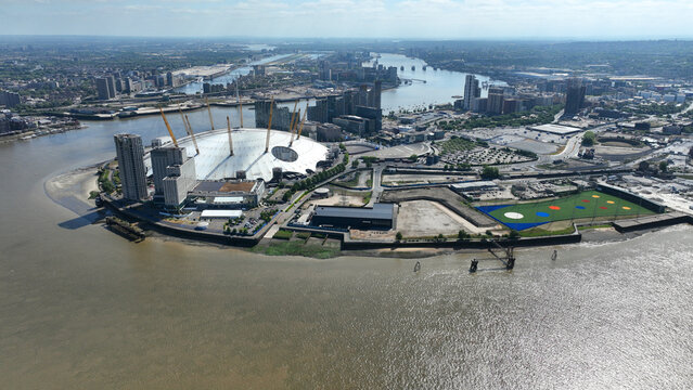 Aerial drone photo of scenic village of Greenwich and Peninsula of Northern part, London, United Kingdom