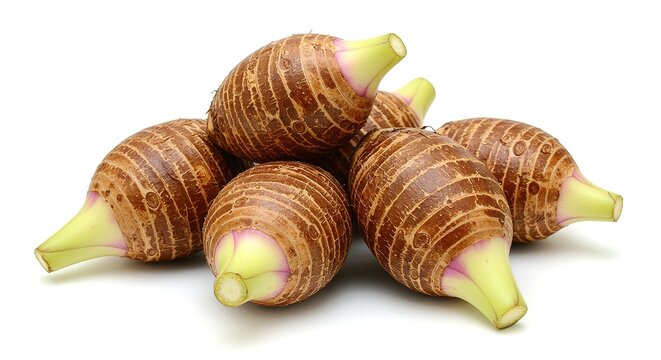 Pile of Taro Roots on White Background vegetable food brown isolated stack ingredient healthy nutrition raw fresh tropical plant corm