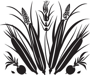 Black and white silhouette corn stalk vector vegetable 