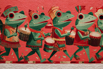 Obraz premium Frog Drummers Festival Parade